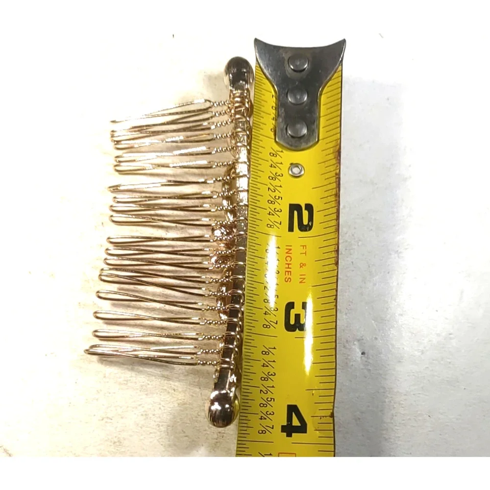 Hair Comb Barrette Rhinestone Faux Pearl Yellow Gold Tone Spring Feminine Party